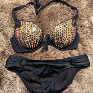 Victoria's Secret Sequin Push Up Bikini Top with knockout bottoms